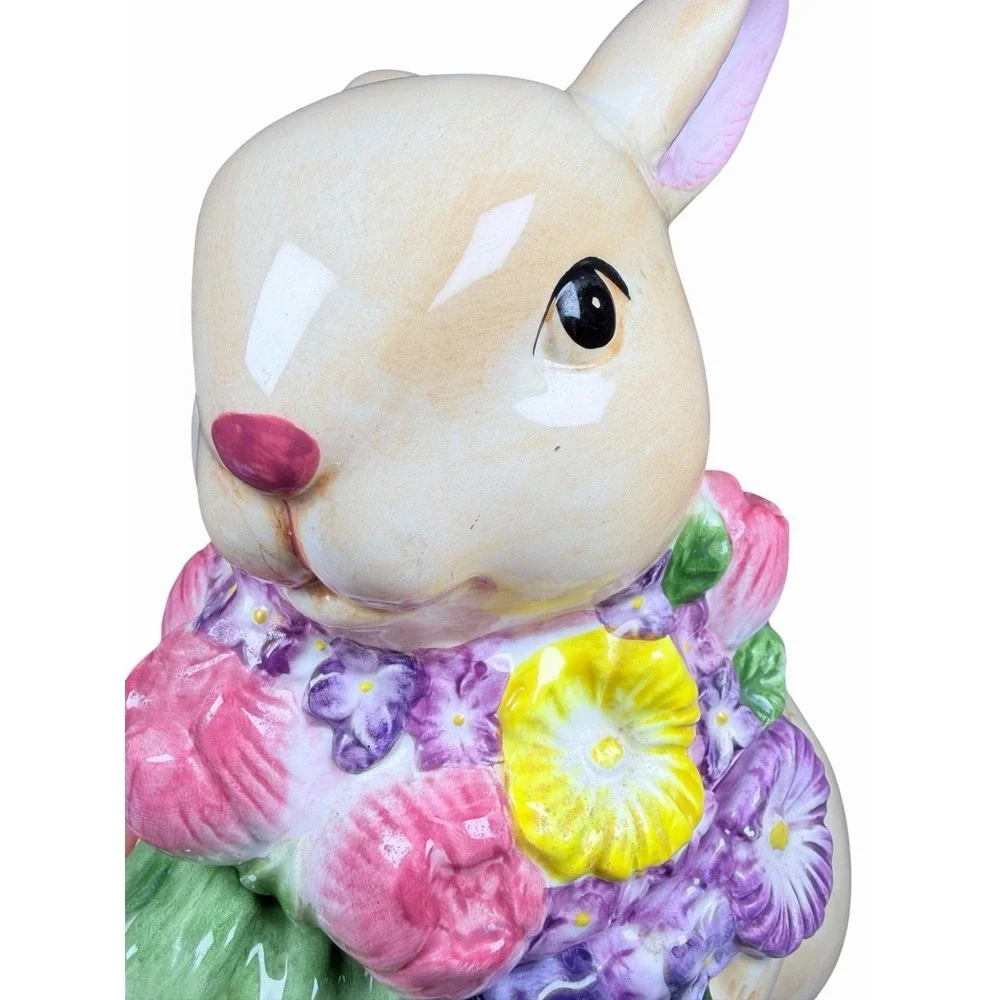 Harry & David Easter Bunny Cookie Jar Floral Rabbit Ceramic Canister Spring